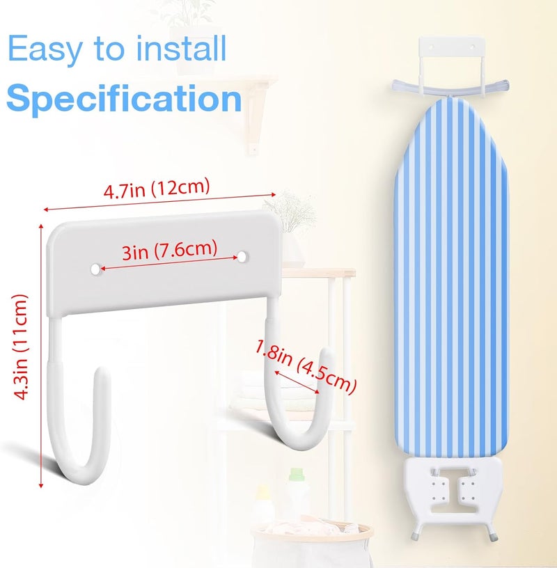 RIUOTA 2 Pack Ironing Board Wall Mount Ironing Board Hanger Wall Mount for Laundry Rooms,White - Image 2